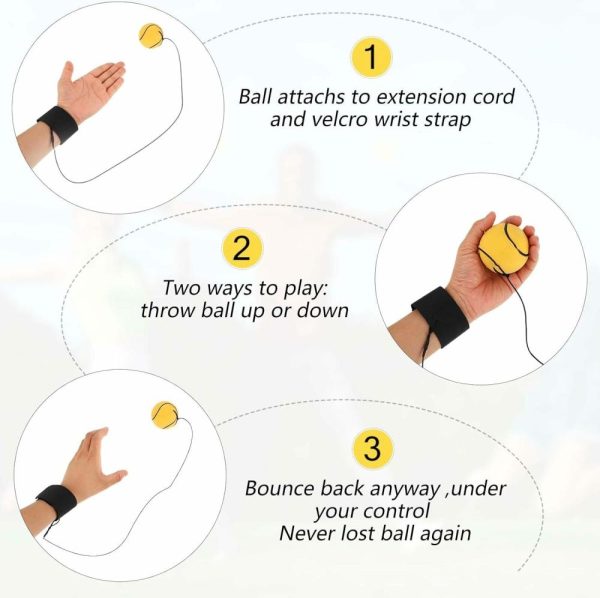 Bolas |   4 Peças de Bola de Retorno para Pulso – Bola de Borracha Rebatível de 2 Polegadas com Pulso em Corda – Bola Esportiva para Pulso Inclui Basquete, Beisebol e Futebol para Exercícios ou Brincadeiras de Adolescentes e Adultos. Bolas Bolas