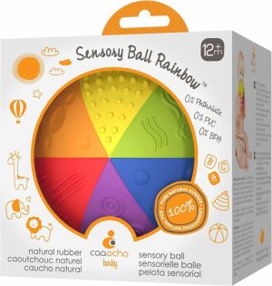 Bolas |   Bola Sensorial de Borracha Natural Pura Arco-Íris 4″ – Brinquedo para Bebês Sem BPA para Brincadeiras Sensoriais – Perfeita para Saltar – Sussurros Suaves Bolas Bolas