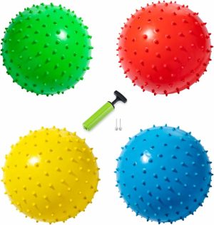 Bolas |   Bolas Macias para Crianças – Conjunto com Quatro Bolas Espinhosas de 8,5″ + Bomba e 2 Pinos – Bola Inflável Sensória Durável para Crianças, Bebês e Animais de Estimação – Bola Macia e Saltitante Bolas Bolas