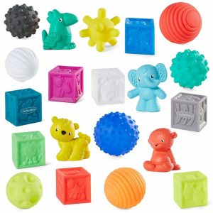 Bolas |   Bolas Sensoriais – Blocos e Amiguinhos – Brinquedos Texturizados, Macios e Coloridos. Inclui 8 Bolas, 8 Blocos Numerados e 4 Amiguinhos Animais. Idade: 0 Meses +. Conjunto de 20 Peças. Bolas Bolas