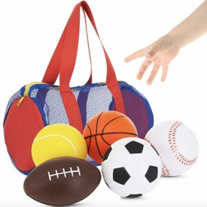 Bolas |   Conjunto de 5 Brinquedos Esportivos de Espuma com Bolsa – Inclui Bola de Futebol, Bola de Basquete, Bola de Futebol Americano, Bola de Beisebol e Bola de Tênis – Ideal para as Mãos Pequenas dos Bebês – Bolas para Crianças e Bebês de 1 a 3 Anos Bolas Bolas