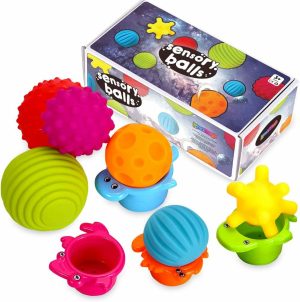 Bolas |   Conjunto de 6 Bolas Sensoriais para Bebês – Conjunto de Bolas Texturizadas para Bebês e Crianças Pequenas, Brinquedos Sensoriais Tácteis e Macios com Copo Empilhável, Brinquedos Montessori para Bebês. Bolas Bolas