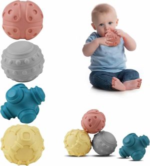 Bolas |   Conjunto de Bolas Texturizadas Macias para Bebês, Brinquedos Sensoriais em Forma de Bola, Bolas Sonoras e para Banho, Adequadas para Brinquedos de Exploração Sensorial para Bebês a Partir de 6 Meses (4 Peças) Bolas Bolas