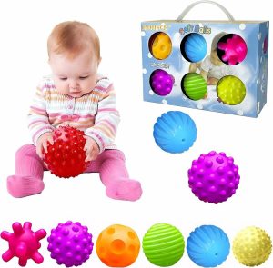 Bolas |   Conjunto de Brinquedos de Massagem Texturizados Multi-Sensoriais para Bebês – Bolas Macias Sem BPA para Crianças de 1 a 3 Anos – Brinquedos Montessori para Bebês de 6 a 12 Meses – Pacote com 6 Unidades Bolas Bolas