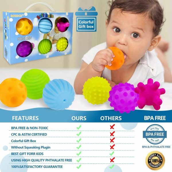 Bolas |   Conjunto de Brinquedos de Massagem Texturizados Multi-Sensoriais para Bebês – Bolas Macias Sem BPA para Crianças de 1 a 3 Anos – Brinquedos Montessori para Bebês de 6 a 12 Meses – Pacote com 6 Unidades Bolas Bolas