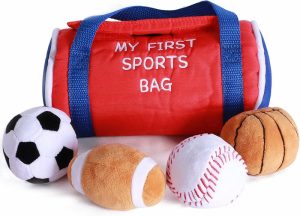 Bolas |   Minha Primeira Bolsa de Esportes para Bebê – 4 Bolinhas de Tecido Pequenas – Bolas Esportivas Interessantes e Ricas para Educação Infantil – Brinquedo para Bebês Bolas Bolas