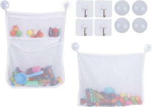 Brinquedos de Banho |   2 Peças de Sacos Organizadores de Brinquedos de Banho em Malha com Ventosas e Ganchos – Suporte para Brinquedos de Banho – Sacos de Armazenamento de Brinquedos de Banho para Bebês e Crianças – Armazenamento para Banheiro Brinquedos de Banho Branco