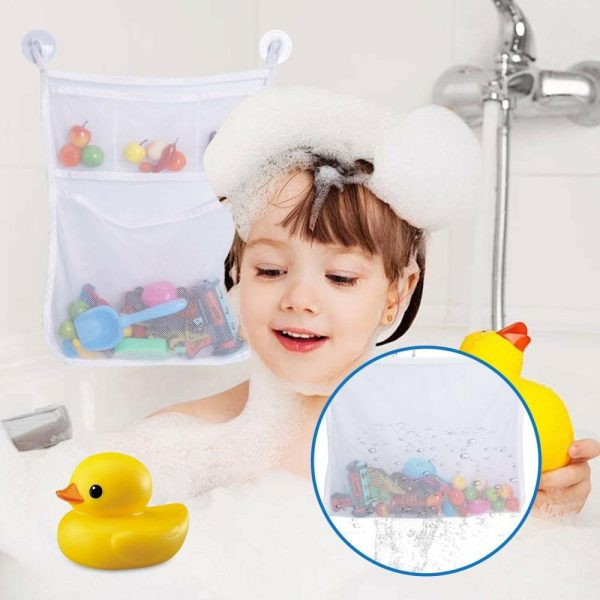 Brinquedos de Banho |   2 Peças de Sacos Organizadores de Brinquedos de Banho em Malha com Ventosas e Ganchos – Suporte para Brinquedos de Banho – Sacos de Armazenamento de Brinquedos de Banho para Bebês e Crianças – Armazenamento para Banheiro Brinquedos de Banho Branco