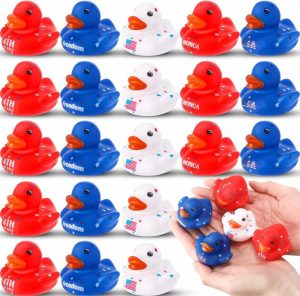 Brinquedos de Banho |   50 Pçs Patinhos Patrióticos de Borracha 2” Azul Vermelho Branco Mini Patinhos em Atacado para o Dia da Memória dos EUA, Dia da Independência, Lembrancinhas de Festa, Decoração, Patinhos Estrela, Brinquedos de Banho para Bebês e Adultos Brinquedos de Banho Brinquedos de Banho