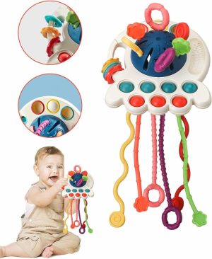 Brinquedos de Banho |   Brinquedos Montessori para Bebês de 1 Ano – Brinquedos Sensoriais para 6-12-18 Meses – Brinquedos de Aprendizagem em Silicone com Corda de Puxar em Forma de Polvo – Brinquedos de Banho e de Dentição para Crianças de 1 a 3 Anos – Presentes de Natal e Aniversário para Meninos e Meninas Brinquedos de Banho Brinquedos de Banho