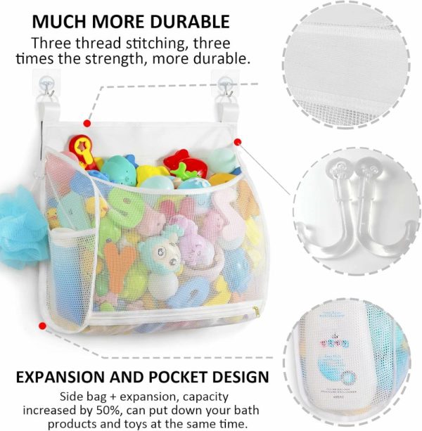 Brinquedos de Banho |   Organizador de Brinquedos de Banho em Malha para Bebês – Múltiplas Formas de Pendurar – Capacidade Ultra Grande e Abertura Ampla – Suporte para Brinquedos de Banho – Bolsa de Armazenamento para Brinquedos de Banho com 2 Bolsos Laterais (Grande Branco) Brinquedos de Banho Branco