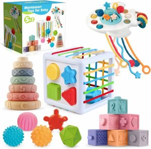 Brinquedos de Classificação e Empilhamento |   5 Em 1 Brinquedos Montessori Para Bebês 0-3-6-12 Meses – Brinquedos Macios Para Alívio de Dentes – Brinquedo Sensorial – Blocos de Construção Empilháveis e Anéis Para Bebês – Brinquedos de Desenvolvimento Para Crianças Pequenas – Presente Para Bebês de 12-18 Meses Brinquedos de Classificação e Empilhamento Brinquedos de Classificação e Empilhamento