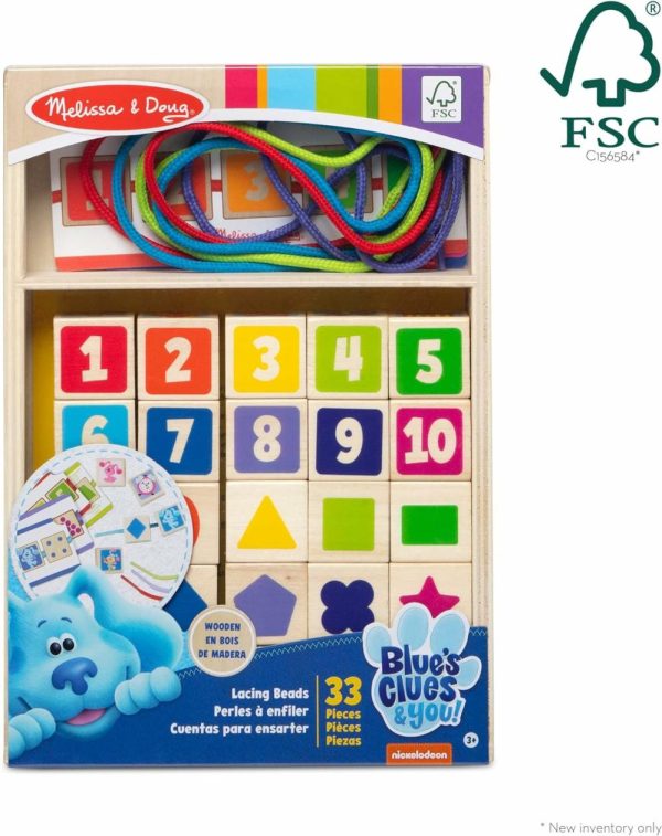 Brinquedos de Classificação e Empilhamento |   Blue’s Clues & You! Contas de Madeira para Passar Fio – 25 Contas 4 Cordas – Certificado FSC Brinquedos de Classificação e Empilhamento Brinquedos de Classificação e Empilhamento