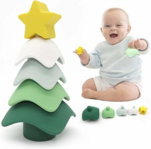 Brinquedos de Classificação e Empilhamento |   Brinquedo de Empilhar e Aninhar – Brinquedos de Natal para Bebês, Blocos de Silicone, Anéis de Construção Macios, Empilhador e Mordedores, Brinquedos Sensoriais Montessori para Crianças e Bebês, Presente de Natal, Decoração de Mesa (Árvore de Natal) Brinquedos de Classificação e Empilhamento Árvore de Natal