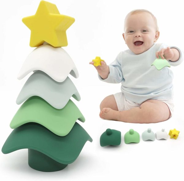 Brinquedos de Classificação e Empilhamento |   Brinquedo de Empilhar e Aninhar – Brinquedos de Natal para Bebês, Blocos de Silicone, Anéis de Construção Macios, Empilhador e Mordedores, Brinquedos Sensoriais Montessori para Crianças e Bebês, Presente de Natal, Decoração de Mesa (Árvore de Natal) Brinquedos de Classificação e Empilhamento Árvore de Natal