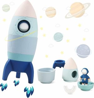 Brinquedos de Classificação e Empilhamento |   Brinquedo de Empilhar Foguete de Silicone – Brinquedo de Foguete Espacial – Brinquedos de Mastigação para Bebês – Torre de Empilhamento Educacional para Aprendizagem Precoce – Brinquedo de Aninhamento Educativo para Bebês (Azul) Brinquedos de Classificação e Empilhamento Azul