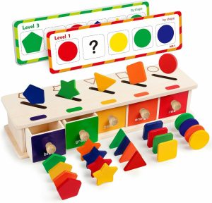 Brinquedos de Classificação e Empilhamento |   Brinquedo Educativo Montessori – Jogo de Caixa de Classificação de Formas e Cores em Madeira – Blocos Geométricos para Aprendizado Precoce – Presente para Bebês e Crianças de 3 a 5 Anos Brinquedos de Classificação e Empilhamento Brinquedos de Classificação e Empilhamento