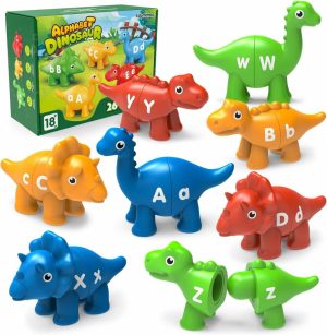 Brinquedos de Classificação e Empilhamento |   Brinquedos Educativos para Crianças de 2 a 4 Anos – 26 Peças de Brinquedos de Aprendizado do Alfabeto de Dinossauro com Letras Maiúsculas e Minúsculas, Atividades de Pré-escola Montessori, Brinquedos de Motricidade Fina para Crianças a Partir de 18 Meses, Presente para Meninos e Meninas. Brinquedos de Classificação e Empilhamento Brinquedos de Classificação e Empilhamento