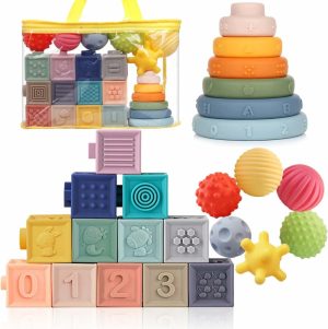 Brinquedos de Classificação e Empilhamento |   Brinquedos Montessori: Conjunto de Blocos de Construção Empilháveis Macios, Anéis e Bolas 3 em 1 para Bebês de 6 a 12 Meses. Brinquedos Sensoriais para Crianças de 1 a 3 Anos, Brinquedos de Banho para Bebês e Brinquedos de Aprendizagem. Brinquedos de Classificação e Empilhamento Brinquedos de Classificação e Empilhamento