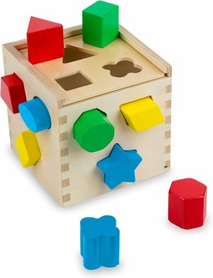 Brinquedos de Classificação e Empilhamento |   Cubo de Classificação de Formas – Brinquedo de Madeira Clássico com 12 Formas – Brinquedos de Classificação de Formas para Crianças a Partir de 2 Anos Brinquedos de Classificação e Empilhamento Brinquedos de Classificação e Empilhamento