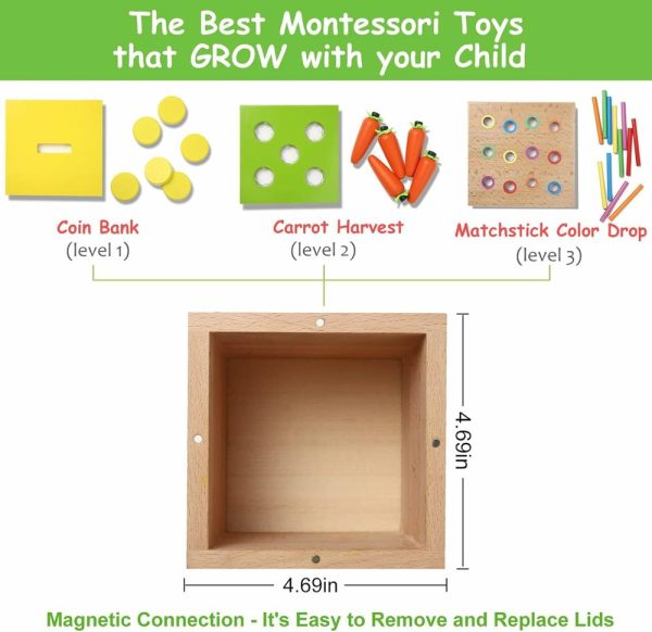 Brinquedos de Classificação e Empilhamento |   Kit de Brincadeira 4-em-1 Inclui Caixa de Permanência de Objetos, Jogo de Colheita de Cenouras com Moedas Montessori, Jogo de Queda de Cores com Palitos – Brinquedos para Bebês de 6 a 12 Meses, 1 Ano, 2 Anos e 3 Anos. Brinquedos de Classificação e Empilhamento Brinquedos de Classificação e Empilhamento