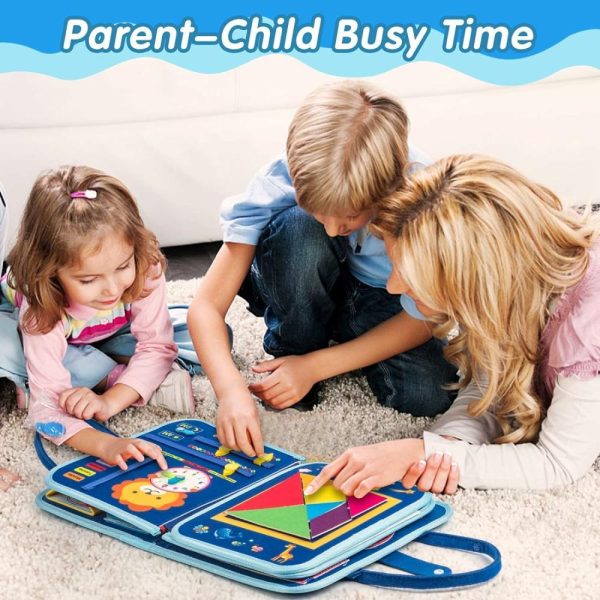 Brinquedos de Classificação e Empilhamento |   Painel Atividade Montessori para Bebês de 1 a 4 Anos – Brinquedo Sensorial com Fivelas – Atividades Educativas para Aprender Habilidades Motoras Finas – Presentes para Meninas e Meninos – Livro de Viagem para Avião e Carro – Azul Brinquedos de Classificação e Empilhamento Azul