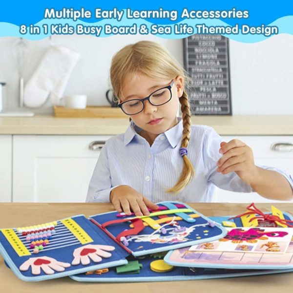 Brinquedos de Classificação e Empilhamento |   Painel Atividade Montessori para Bebês de 1 a 4 Anos – Brinquedo Sensorial com Fivelas – Atividades Educativas para Aprender Habilidades Motoras Finas – Presentes para Meninas e Meninos – Livro de Viagem para Avião e Carro – Azul Brinquedos de Classificação e Empilhamento Azul