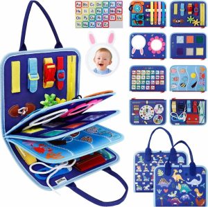 Brinquedos de Classificação e Empilhamento |   Painel Ativo Montessori Brinquedos para Bebês de 1 a 4 Anos para Meninos e Meninas – Brinquedo Sensorial para Crianças de 1 a 3 Anos – Atividades Educativas – Brinquedo de Viagem para Avião e Carro – Livro Ativo para Aprender Habilidades Motoras Finas Brinquedos de Classificação e Empilhamento Azul