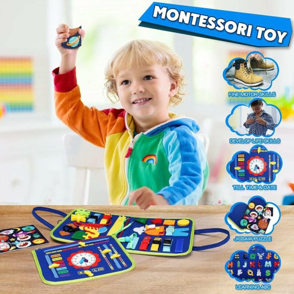 Brinquedos de Classificação e Empilhamento |   Tabuleiro Montessori Ocupado para Crianças de 1 a 4 Anos – Atividade Educativa Desenvolvendo Habilidades Motoras Finas com Tabuleiro Sensorial – Brinquedos de Viagem para Avião e Carro – Presente para Meninos e Meninas Brinquedos de Classificação e Empilhamento Azul