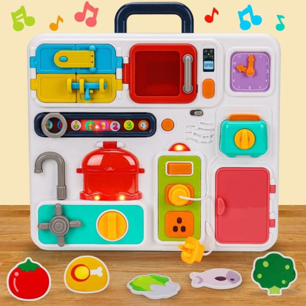 Brinquedos de Desenvolvimento e Atividade para Bebês |   Tabuleiro de Atividades de Cozinha para Bebês de 1 a 3 Anos – Brinquedos de Viagem – Brinquedo Musical Iluminado para Bebês de 12 a 18 Meses – Brinquedos para Crianças de 1 a 2 Anos e 2 a 4 Anos – Brinquedo Sensorial Montessori para Autismo – Habilidades Motoras Finas – Brinquedo para Assento de Carro para Bebês de 1 Ano – Presente de Páscoa Brinquedos de Desenvolvimento e Atividade para Bebês Brinquedos de Desenvolvimento e Atividade para Bebês