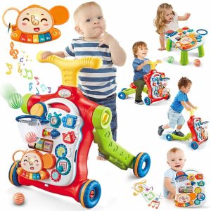 Brinquedos de empurrar e puxar |   Andador 5 em 1 – Andador de Aprendizado Sentado e em Pé, Montável como Scooter/Bike de Equilíbrio/Andador/ Mesa de Atividades/Painel Destacável, Brinquedos Andadores com Música para Bebês Meninos e Meninas. Brinquedos de empurrar e puxar Brinquedos de empurrar e puxar