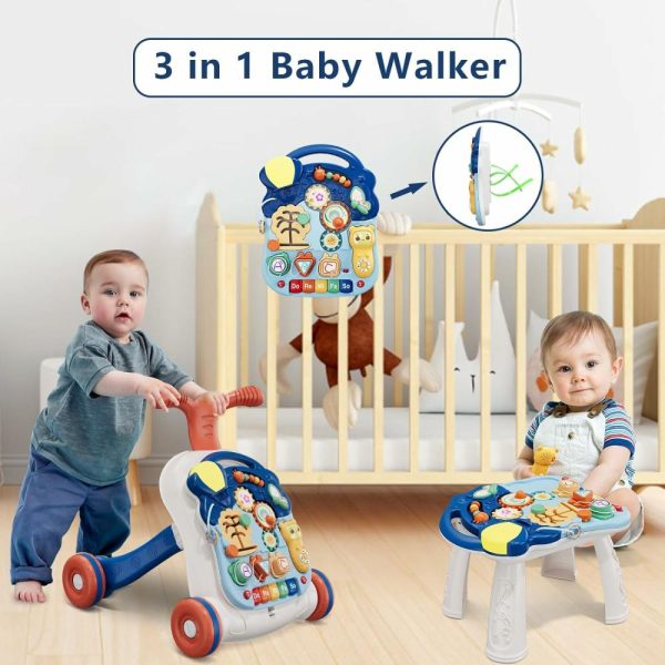 Brinquedos de empurrar e puxar |   Andadores 3 em 1 para Meninos, Andador para Bebês Aprendendo a Andar, Andador Sentado e em Pé para Menino, Brinquedo de Empurrar para Aprendizado Precoce de Bebês de 12 a 18 Meses – Azul Brinquedos de empurrar e puxar Azul Marinho