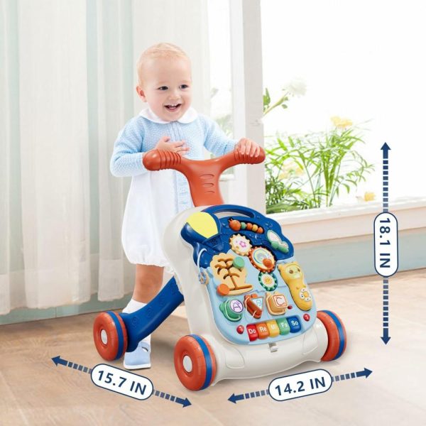 Brinquedos de empurrar e puxar |   Andadores 3 em 1 para Meninos, Andador para Bebês Aprendendo a Andar, Andador Sentado e em Pé para Menino, Brinquedo de Empurrar para Aprendizado Precoce de Bebês de 12 a 18 Meses – Azul Brinquedos de empurrar e puxar Azul Marinho