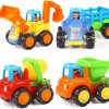 Brinquedos de empurrar e puxar |   Brinquedo de Inércia – Brinquedo Educativo para Bebês e Crianças – Carros com Fricção, Carros de Empurrar e Ir, Trator, Escavadeira, Caminhão Basculante, Misturador de Cimento – Veículos de Engenharia para Meninos e Meninas – Presente para Crianças – 4 Peças Brinquedos de empurrar e puxar Brinquedos de empurrar e puxar