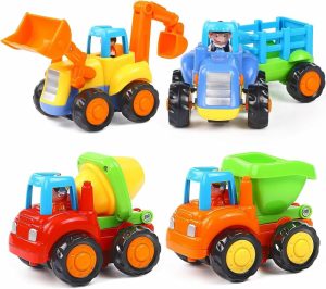 Brinquedos de empurrar e puxar |   Brinquedo de Inércia – Brinquedo Educativo para Bebês e Crianças – Carros com Fricção, Carros de Empurrar e Ir, Trator, Escavadeira, Caminhão Basculante, Misturador de Cimento – Veículos de Engenharia para Meninos e Meninas – Presente para Crianças – 4 Peças Brinquedos de empurrar e puxar Brinquedos de empurrar e puxar