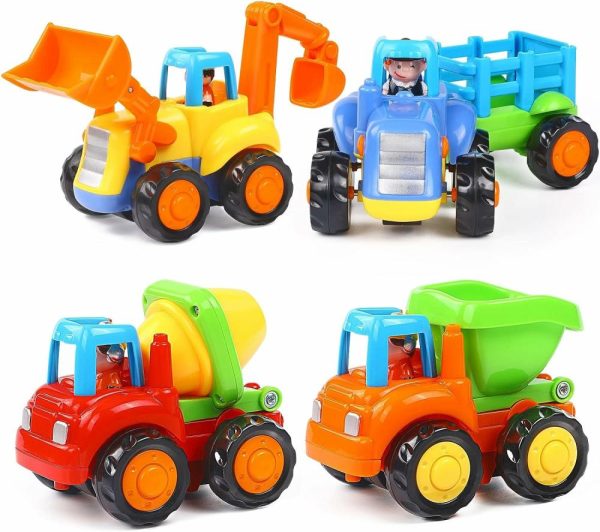 Brinquedos de empurrar e puxar |   Brinquedo de Inércia – Brinquedo Educativo para Bebês e Crianças – Carros com Fricção, Carros de Empurrar e Ir, Trator, Escavadeira, Caminhão Basculante, Misturador de Cimento – Veículos de Engenharia para Meninos e Meninas – Presente para Crianças – 4 Peças Brinquedos de empurrar e puxar Brinquedos de empurrar e puxar