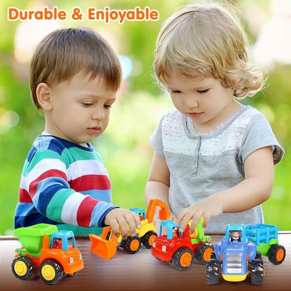 Brinquedos de empurrar e puxar |   Brinquedo de Inércia – Brinquedo Educativo para Bebês e Crianças – Carros com Fricção, Carros de Empurrar e Ir, Trator, Escavadeira, Caminhão Basculante, Misturador de Cimento – Veículos de Engenharia para Meninos e Meninas – Presente para Crianças – 4 Peças Brinquedos de empurrar e puxar Brinquedos de empurrar e puxar