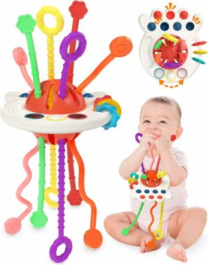 Brinquedos de empurrar e puxar |   Brinquedo Sensorial Montessori para Bebês de 6 a 18 Meses – Brinquedo de Silicone para Alívio de Dentição com Corda – Presente de Aniversário e Brinquedo de Viagem para Meninos e Meninas de 1 a 2 Anos – Ideal para Bebês de 8 a 10 Meses Brinquedos de empurrar e puxar Brinquedos de empurrar e puxar