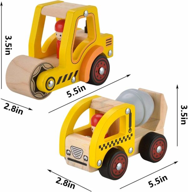 Brinquedos de empurrar e puxar |   Brinquedos de Carro de Empurrar de Madeira para Bebês de 12 a 18 Meses – 2 Peças de Brinquedos de Veículo para Bebês, Carros de Empurrar para Meninos e Meninas de 1 a 2 Anos (Caminhão de Cimento + Rolo Compactador) Brinquedos de empurrar e puxar Brinquedos de empurrar e puxar