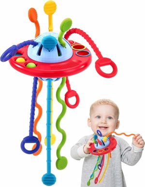 Brinquedos de empurrar e puxar |   Brinquedos para Bebês – Brinquedo de Corda de Silicone para Bebês a Partir de 18 Meses – Brinquedos Montessori para Bebês – Brinquedos Sensoriais para Viagens de Avião Brinquedos de empurrar e puxar Brinquedos de empurrar e puxar