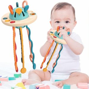 Brinquedos de empurrar e puxar |   Brinquedos Sensoriais para Bebês – Brinquedos de Silicone para Crianças a Partir de 18 Meses, Brinquedos de Empurrar e Puxar para Bebês, Brinquedo de Viagem Carro Avião Fidget Pop It para Crianças, Brinquedos de Banho para Bebês com Tema STEM – Presentes para Bebês Brinquedos de empurrar e puxar Brinquedos de empurrar e puxar