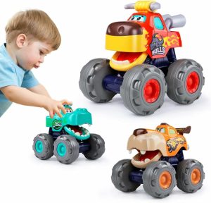 Brinquedos de empurrar e puxar |   Carros de Brinquedo para Crianças de 1 a 3 Anos – Pacote com 3 Caminhões Monstro, Brinquedo Crocodilo com Impulso e Fricção, Carro Leopardo com Retorno, Carro Animal de Grande Roda – Presente para Bebês de 12 a 18 Meses, Meninos e Meninas, Crianças Pequenas. Brinquedos de empurrar e puxar Brinquedos de empurrar e puxar