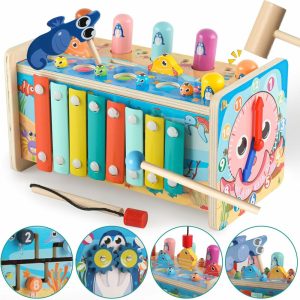 Brinquedos de Martelar e Bater |   Brinquedo de Martelar 7 em 1 – Brinquedos Montessori de Madeira para Crianças de 3 Anos – Brinquedos Sensoriais com Xilofone e Jogo de Pesca para Crianças de 1 a 3 Anos – Brinquedos Educativos para Atividades Infantis – Presente Ideal Brinquedos de Martelar e Bater Brinquedos de Martelar e Bater