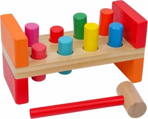 Brinquedos de Martelar e Bater |   Brinquedo de Martelo de Madeira para Crianças de 1 a 3 Anos – Brinquedo de Banco de Martelar Montessori com 8 Pinos e Martelo para Coordenação Motora – Brinquedo STEAM para Crianças pequenas Brinquedos de Martelar e Bater Brinquedos de Martelar e Bater