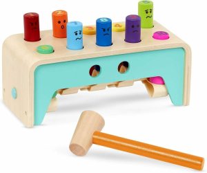 Brinquedos de Martelar e Bater |   Brinquedo de Martelo de Madeira para Crianças e Bebês – Banco de Martelar com Pinos e Martelo – Brinquedo Colorido de Desenvolvimento – Banco de Martelar e Contar – A partir de 1 Ano – Banco de Martelar e Contar Brinquedos de Martelar e Bater Brinquedos de Martelar e Bater