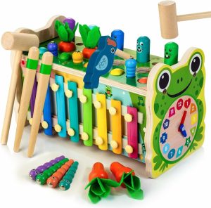 Brinquedos de Martelar e Bater |   Brinquedos Montessori de Madeira 6 em 1 para Crianças de 1 Ano – Brinquedo de Martelar “Cacareco” com Xilofone, Pica-Pau e Jogo de Colheita de Cenouras – Atividades Educativas para Crianças de 1 a 4 Anos. Brinquedos de Martelar e Bater Brinquedos de Martelar e Bater