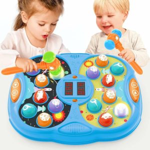 Brinquedos de Martelar e Bater |   Jogo Whack A Mole – Brinquedo Montessori para Crianças – Tema Espacial – Brinquedos de Aniversário para Idades de 3 a 6 Anos – Brinquedo Educativo STEM para Meninos e Meninas – Terapia Sensorial e de Fala para Autismo – 2 Martelos Inclusos Brinquedos de Martelar e Bater Brinquedos de Martelar e Bater