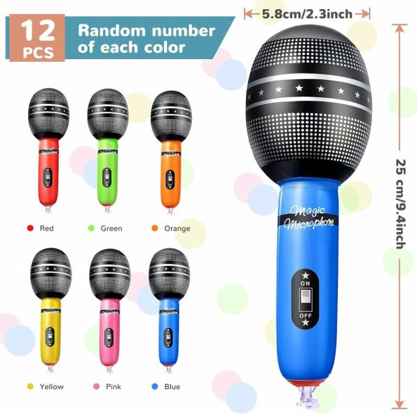 Brinquedos Musicais |   12 Peças de Microfones Infláveis – Microfone de Plástico para Festas Temáticas de Concertos Musicais, Cosplay, Decoração de Aniversário e Acessórios de Palco – Brinquedos de Microfone Inflável em Cores Aleatórias Brinquedos Musicais Brinquedos Musicais