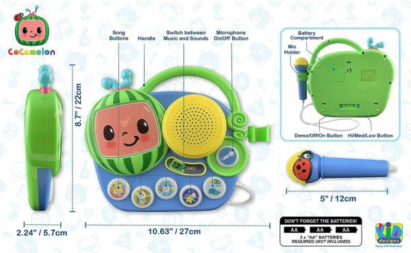 Brinquedos Musicais |   Brinquedo Auxiliar Cocomelon Boombox com Microfone para Crianças Pequenas – Música Integrada e Luzes Piscantes – Presentes para Fãs de Cocomelon Brinquedos Musicais Brinquedos Musicais