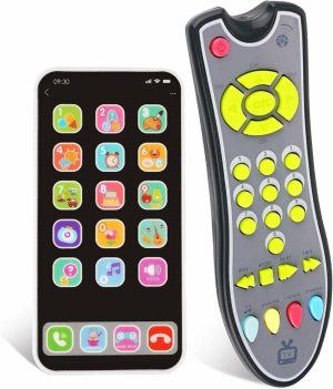 Brinquedos Musicais |   Brinquedo de Celular para Bebês e Brinquedo de Controle Remoto para TV – Conjunto de Brinquedos para Crianças de 1 a 3 Anos com Luz e Som – Telefone para Crianças com Educação Pré-Escolar e Brinquedo Musical para Meninos e Meninas – 3 Modos de Idioma: Inglês, Francês e Espanhol Brinquedos Musicais Brinquedos Musicais